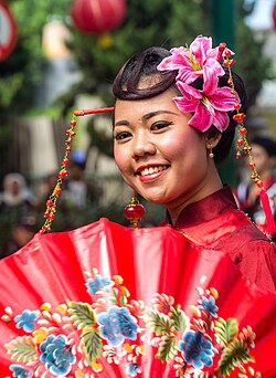 Student of Yogyakarta State University during a Chinese-fusion fashion show